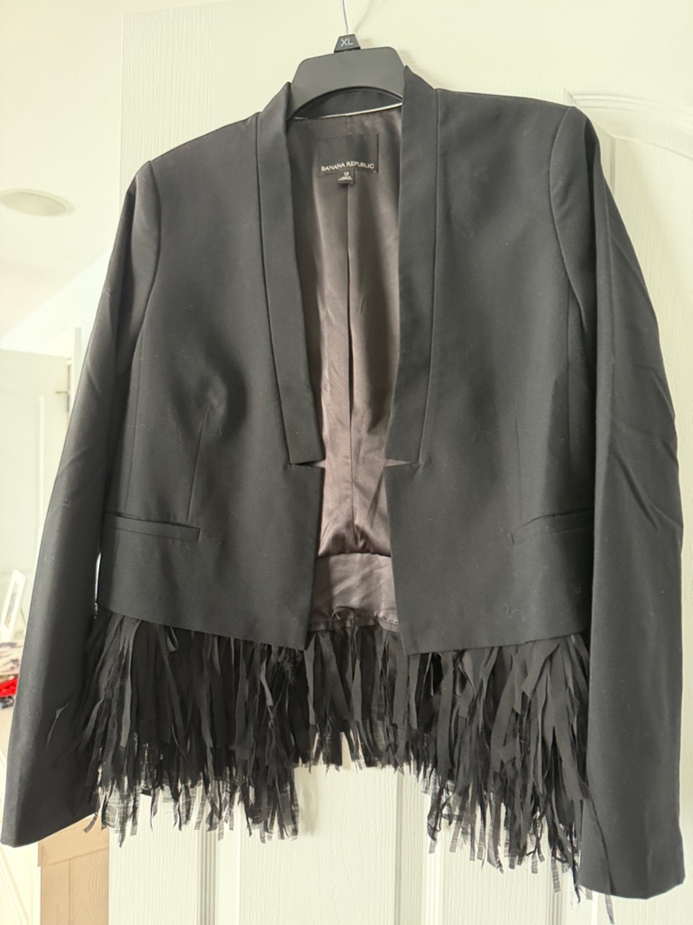 Banana Republic Black Open Blazer with Fringe Hem